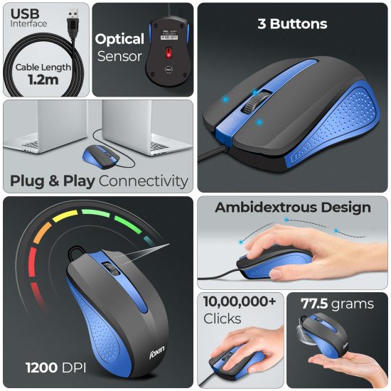 Foxin Glance Blue Wired USB Mouse Foxin Glance Blue Wired USB Mouse