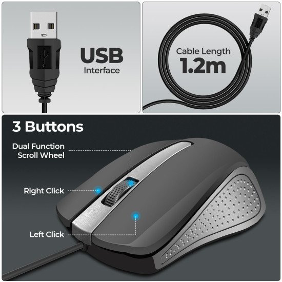 Foxin Glance Grey Wired USB Mouse Foxin Glance Grey Wired USB Mouse