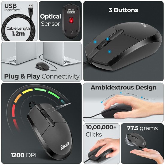 Foxin Glide Wired USB Laptop Mouse Foxin Glide Wired USB Laptop Mouse